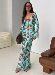 Elorie Long Sleeve Maxi Dress Blue / Brown