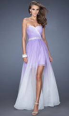 La Femme Strapless Ombre High-Low Prom Dress