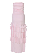 Strapless Pink Fitted Ruffle Dress
