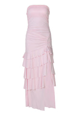 Strapless Pink Fitted Ruffle Dress