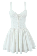 Yellow V-neck Lase-up Ruffle Party Dress