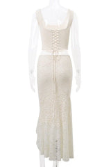 Two Piece Ivory Lace Mermaid Dress