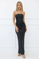 Dressed To Dazzle Strapless Satin Maxi Dress