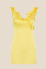 V-neck Yellow Ruffled A-line Short Dress