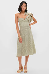 Green Striped Monsterea Leaf Sleeveless Midi Dress