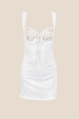 White Satin and Lace Short Dress