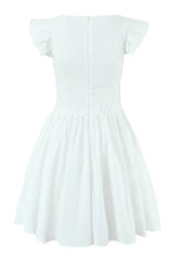 Yellow Cap Sleeve Flower Embroidery Ruched Dress