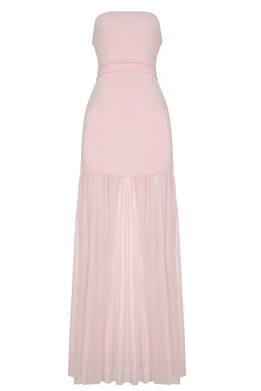 Strapless Pink Sheer Long Dress