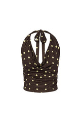 Melody Halter Top - Choc/Lemon Polka