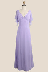 V-neck Lilac A-line Chifoon Bridesmaid Dress
