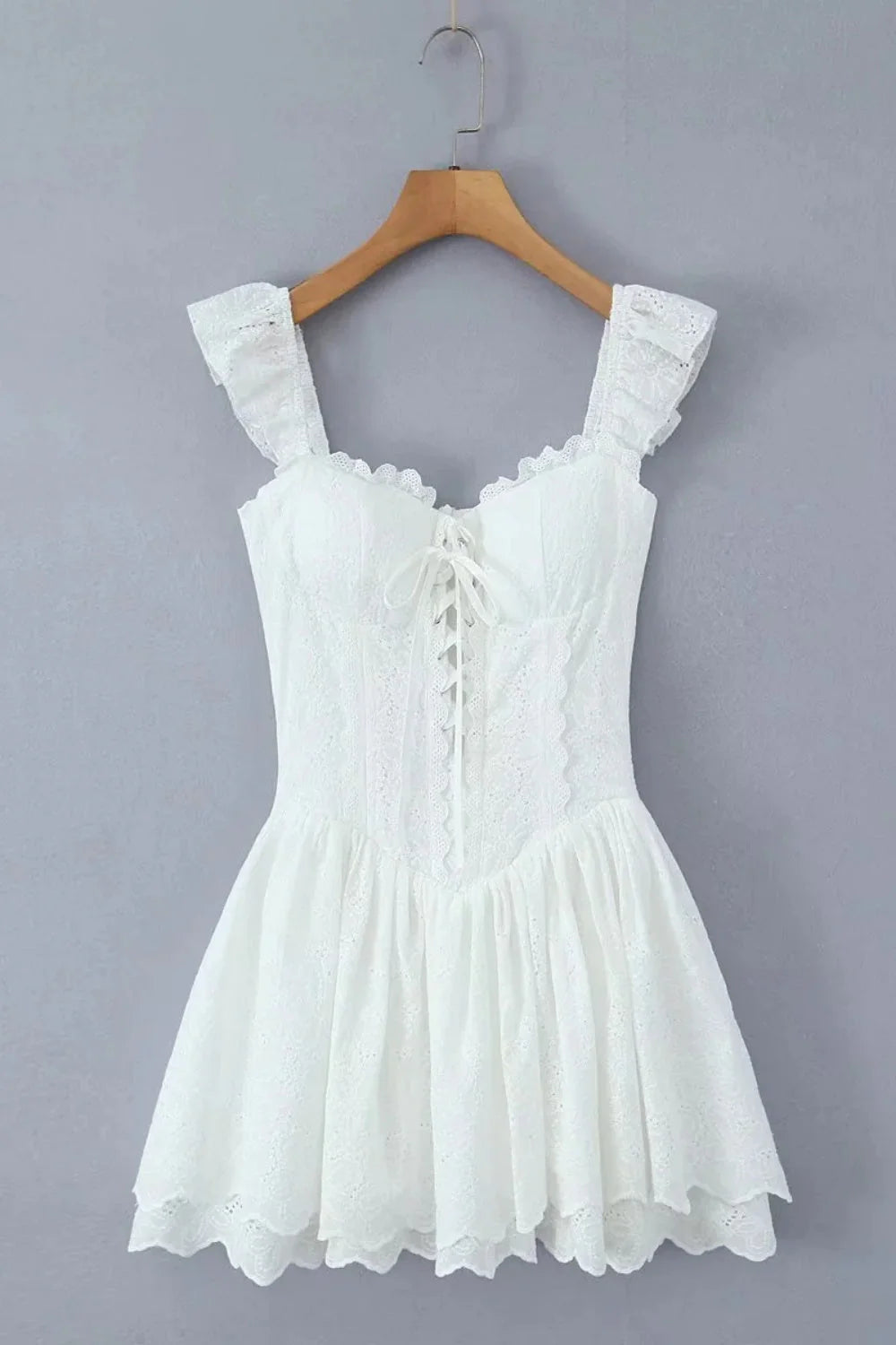 White Strap Lase-up Short Skirt