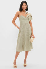 Green Striped Monsterea Leaf Sleeveless Midi Dress