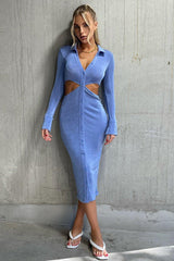 Giselle Long Sleeve Midi Dress - Periwinkle