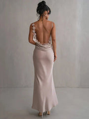 Cassiane - Satin Maxi Dress with Flower Patchwork