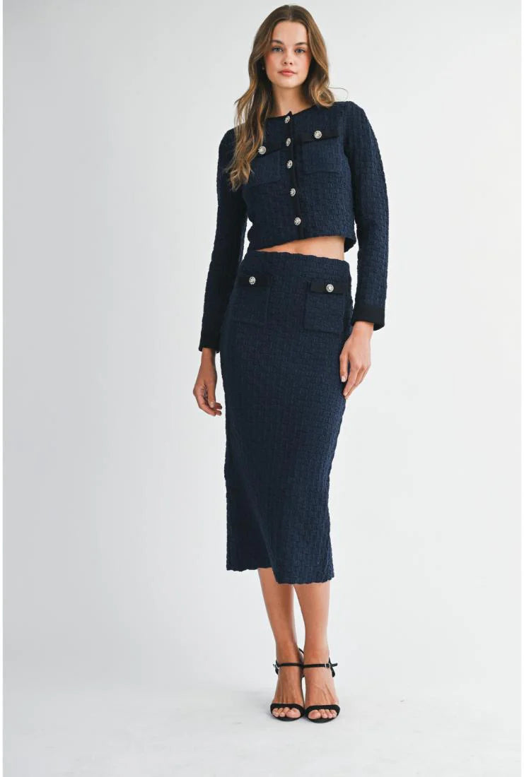 Adeline Long Sleeve Crop Jacket & Midi Skirt (Sold Separately)