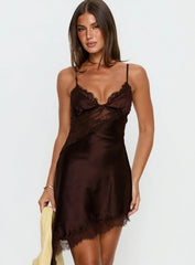 Raines Asymmetrical Lace Mini Dress Brown