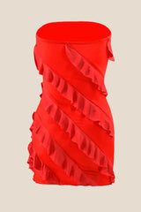 Strapless Pink Ruffled Bodycon Short Dress