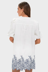 White & Navy Embroidery Mimi Mini Dress