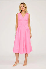 Sandy Hot Pink Sleeveless V-Neck Midi - Hot Pink