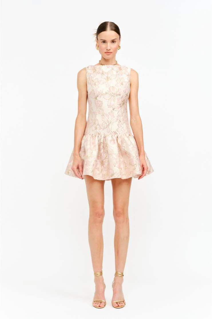 Macy Floral Jaquard Print Mini Fit 'N Flare - Pink/Gold