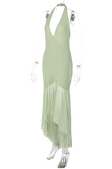 Halter Plunge Sage Fitted Maxi Dress