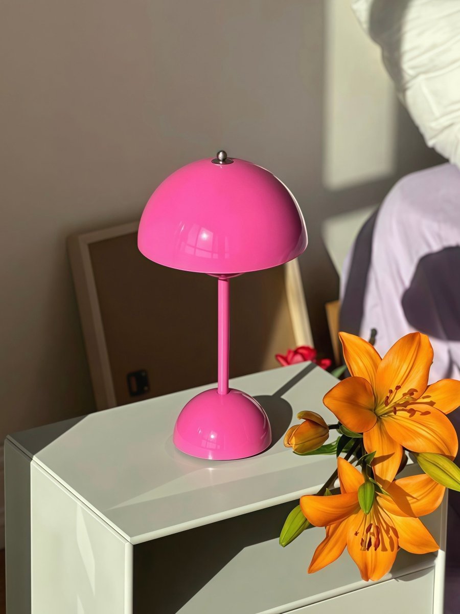 Contemporary Cordless Portable Cute Mushroom Table Lamp, Flowerpot VP9